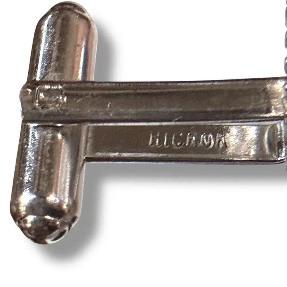VTG Hickok Cufflinks and Tie Bar Silver Tone Blue Center Wraparound Bullet Back